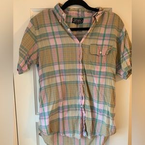 Vintage Pink Plaid Short Sleeve Button up
